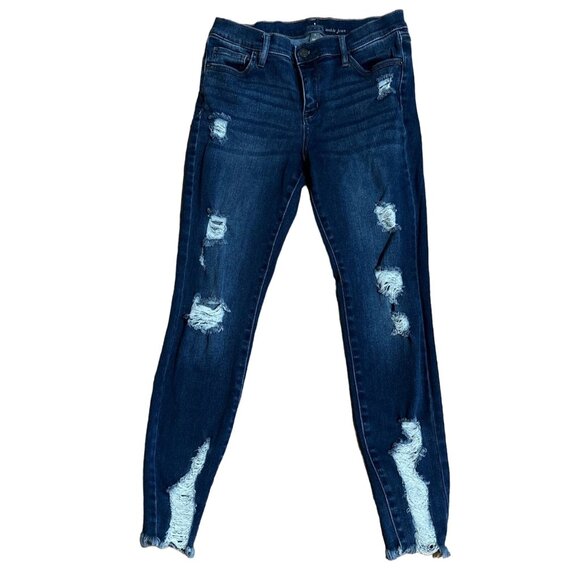 Soho New York Ankle Jeans Skinny Distressed Holes Blue Denim Pant Dark Wash 10 - Picture 1 of 14